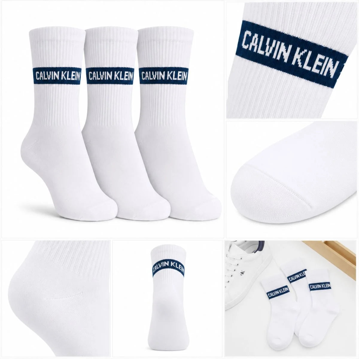 Calvin Klein 3-Pack Soft Cotton Stretch Crew Socks C221 - WHT - White / 3 Pairs