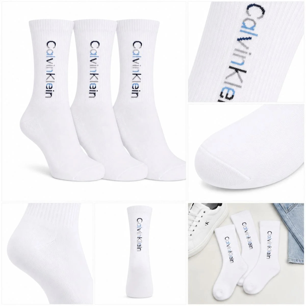 Calvin Klein 3-Pack Soft Cotton Stretch Crew Socks C223 - WHT - White / 3 Pairs