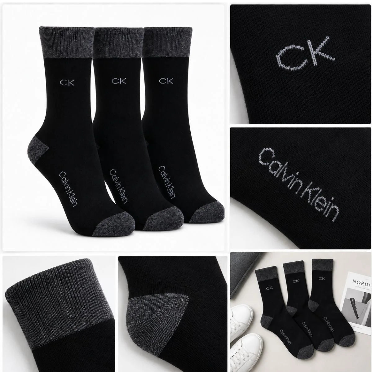 Calvin Klein 3-Pack Soft Cotton Stretch Crew Socks C225 -BLK - Black / 3 Pairs