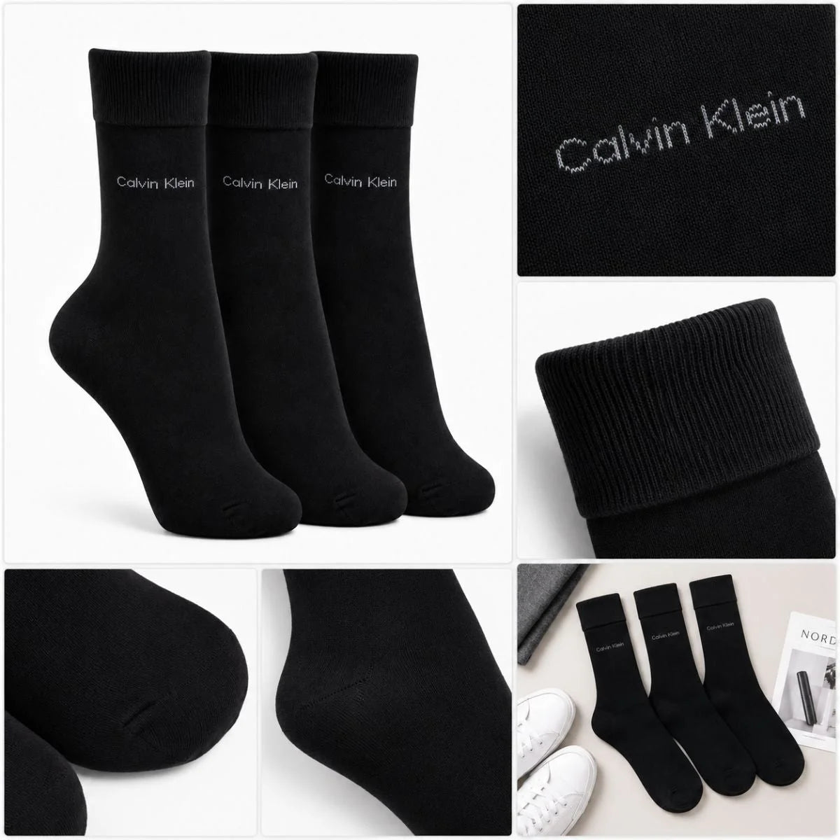 Calvin Klein 3-Pack Soft Cotton Stretch Crew Socks C226 -BLK