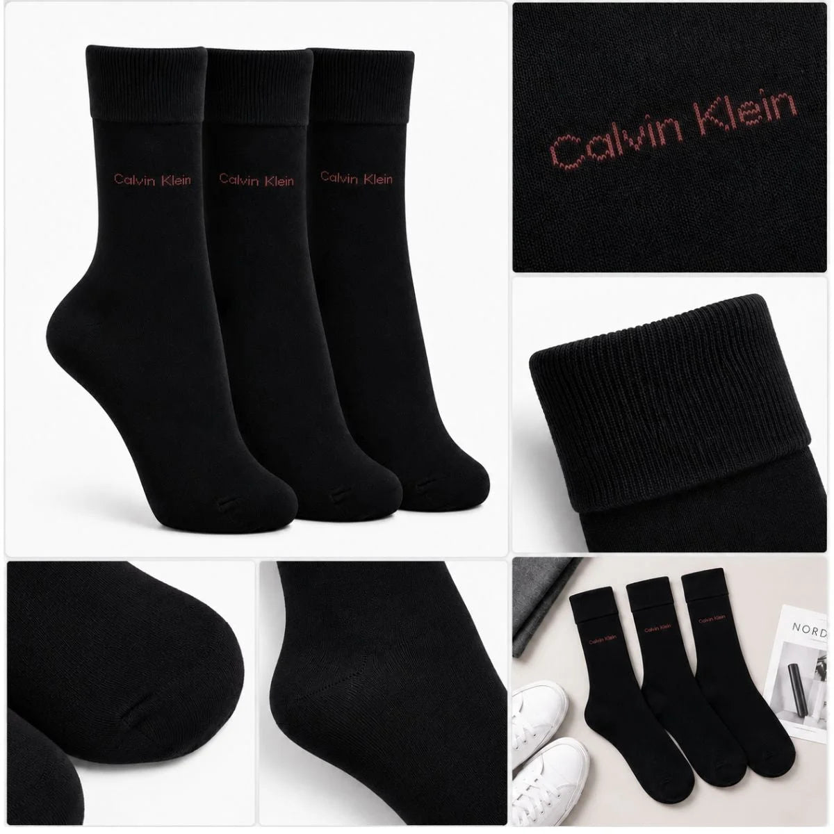 Calvin Klein 3-Pack Soft Cotton Stretch Crew Socks C226 -BLK