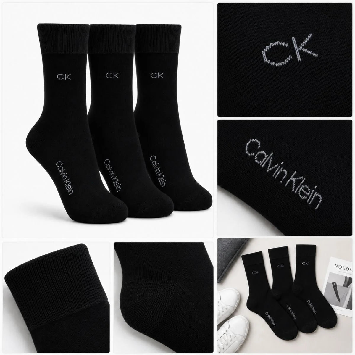 Calvin Klein 3-Pack Soft Cotton Stretch Crew Socks C227 - BLK - Black / 3 Pairs