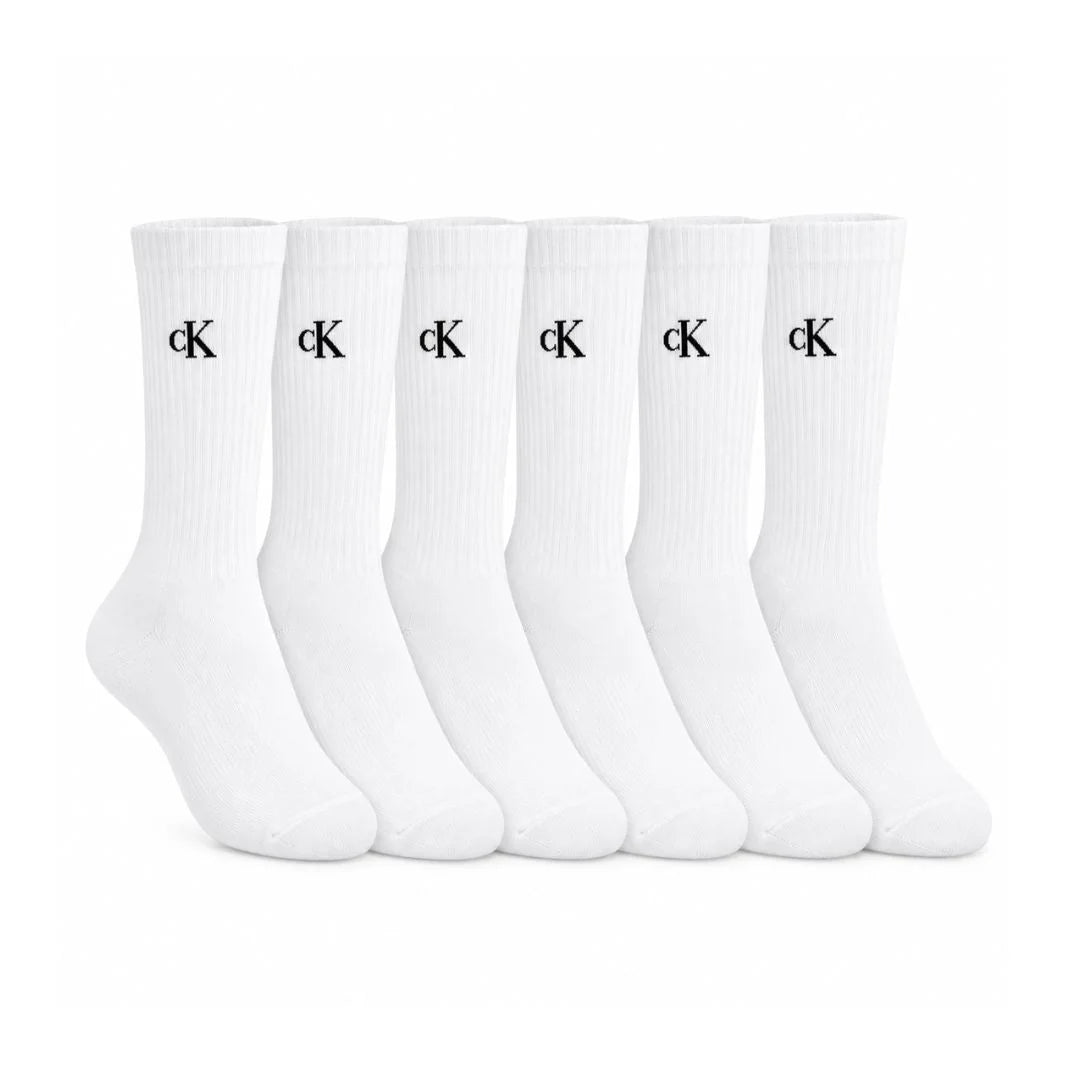Calvin Klein 6-Pack Monogram Cushion Crew Socks Men - White / 6 Pairs