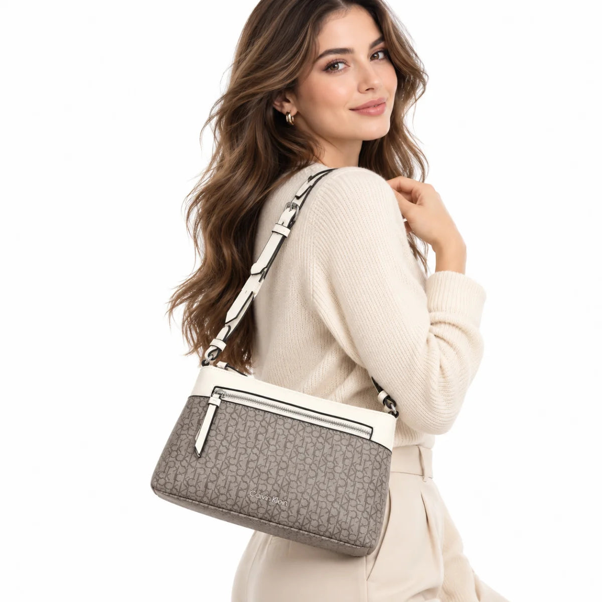 Calvin Klein Almond Crossbody Wallet Bag - GRY - Grey