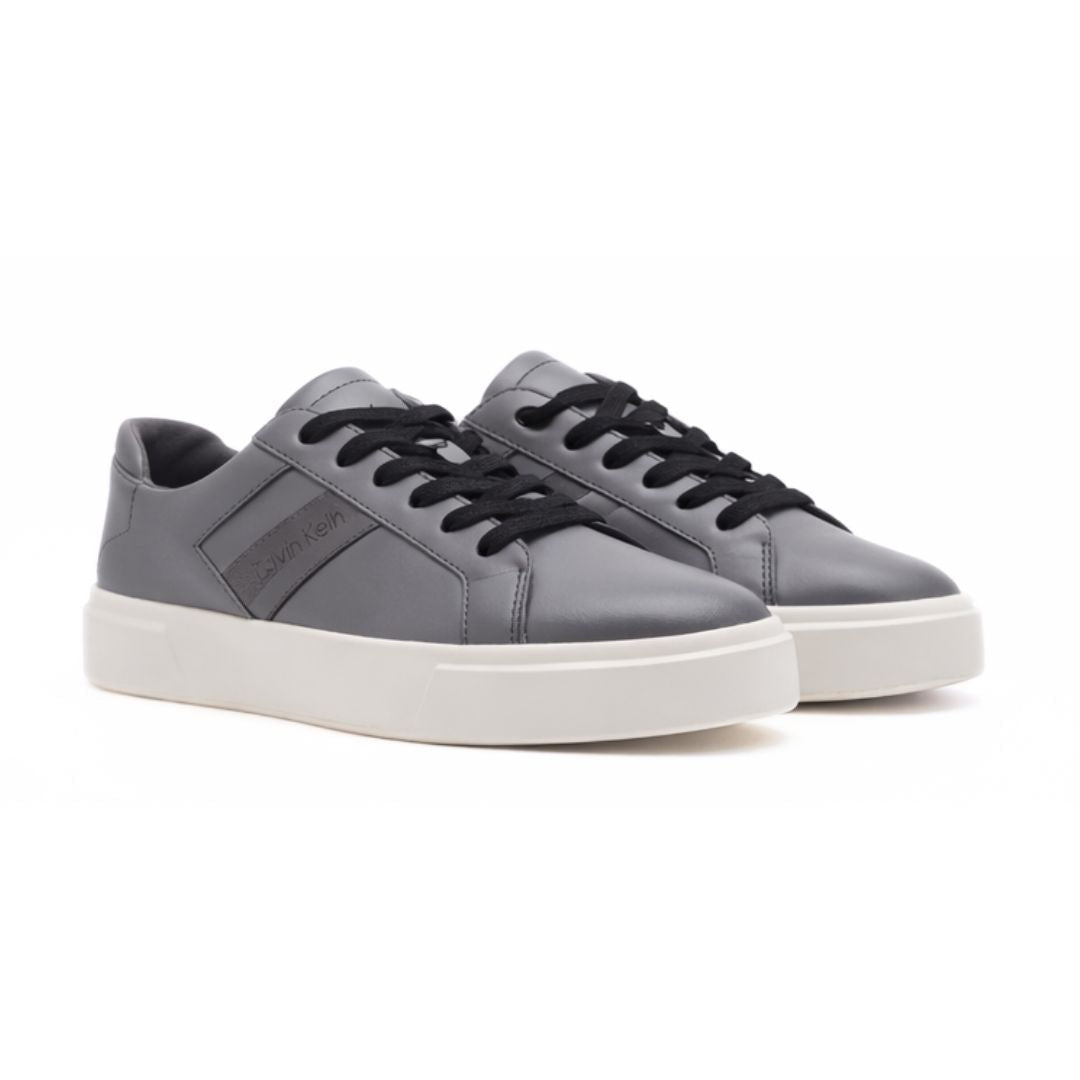 Calvin Klein Basket Cups Lace Up Logo Tape Sneakers Women - GRY - Gray / 35