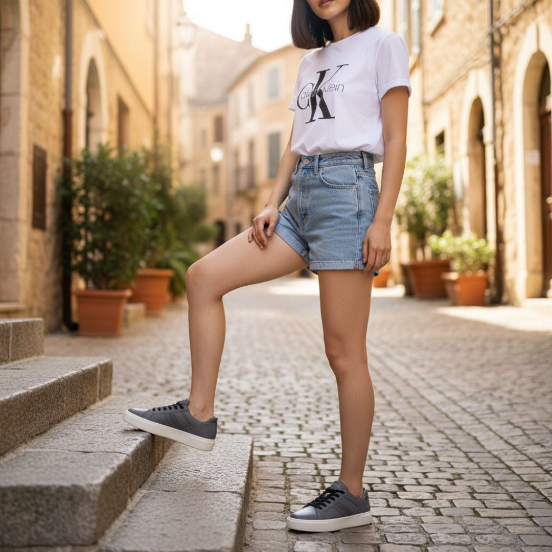 Calvin Klein Basket Cups Lace Up Logo Tape Sneakers Women - GRY