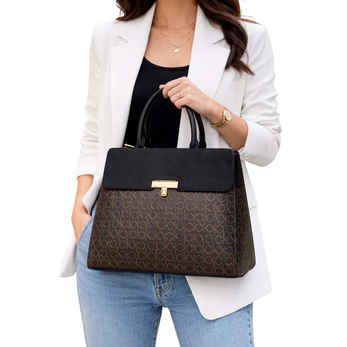 Calvin Klein Becky Tote Bag Shoulder Bag Women - BRN - Brown