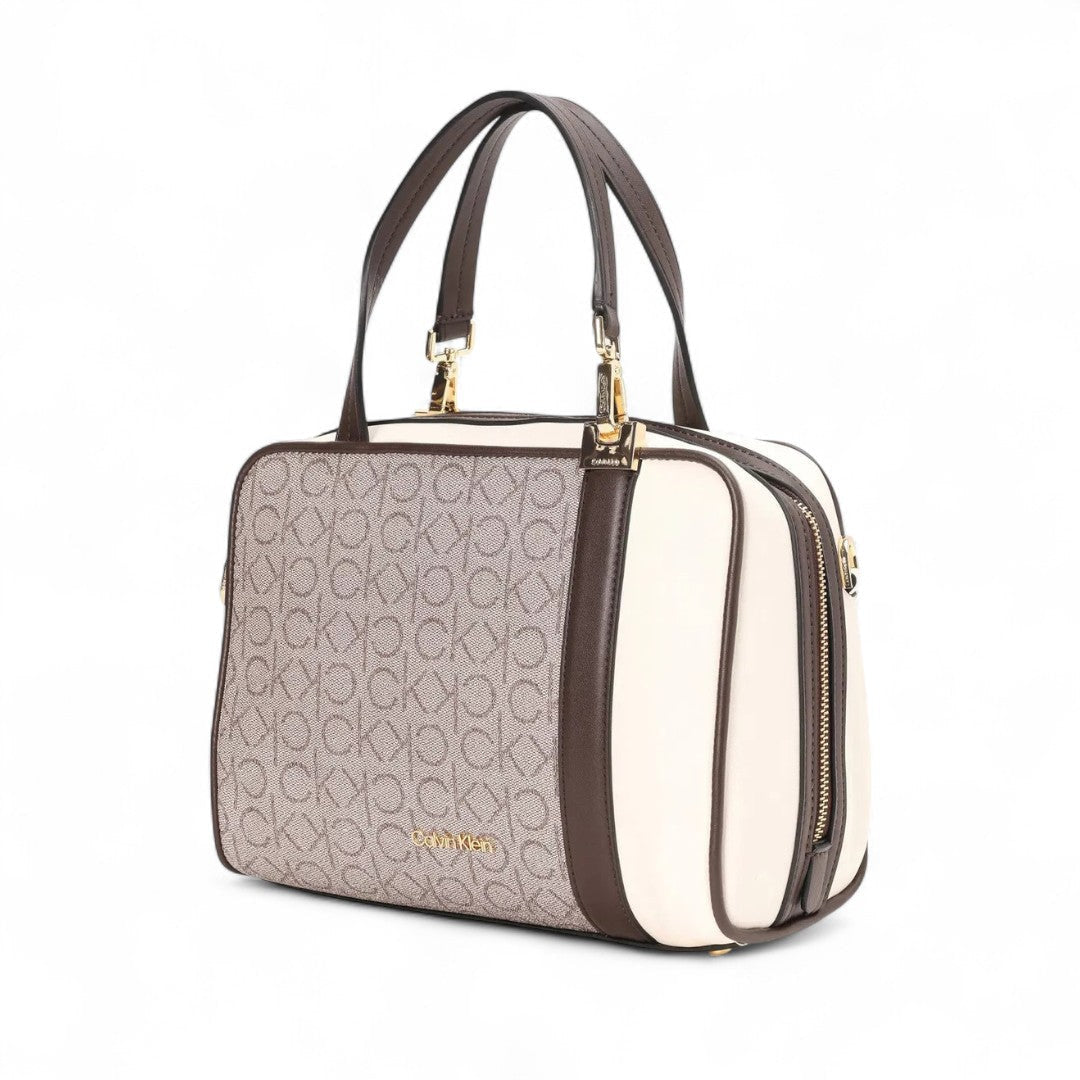 Calvin Klein Embossed Monogram Logo Shoulder Bag - BEG - Beige