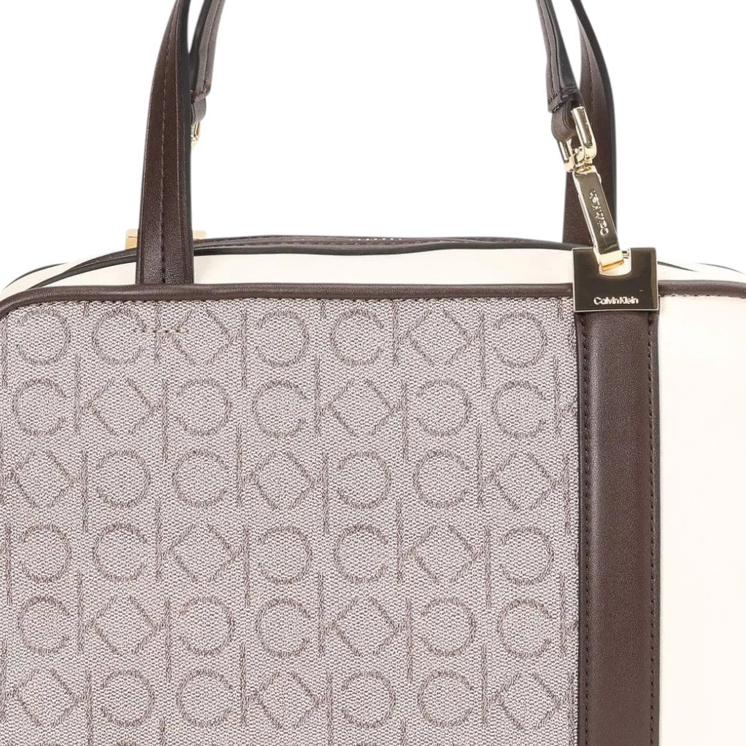 Calvin Klein Embossed Monogram Logo Shoulder Bag - BEG - Beige