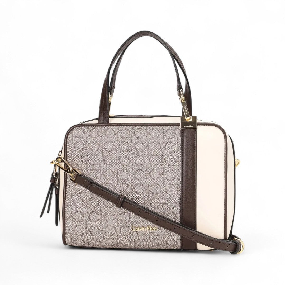 Calvin Klein Embossed Monogram Logo Shoulder Bag - BEG - Beige