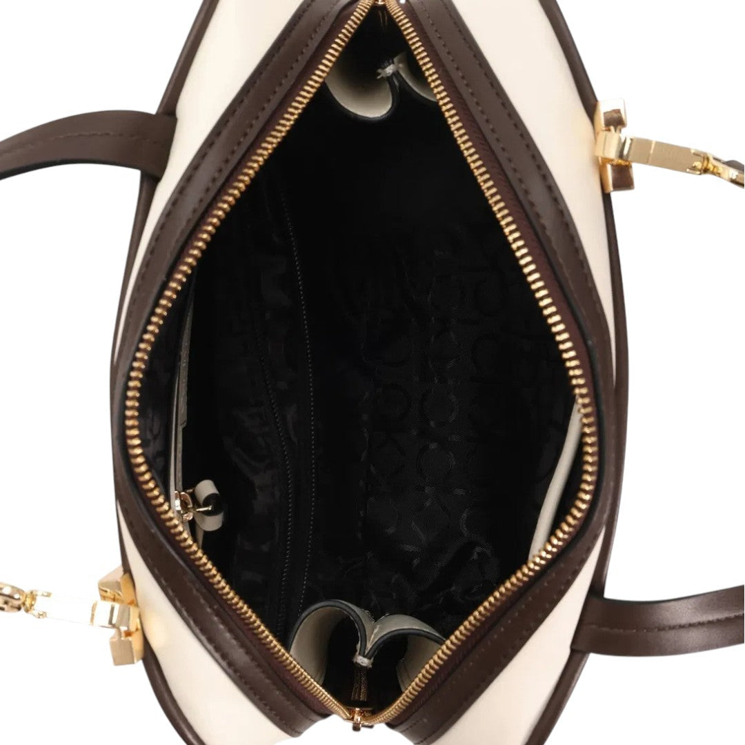 Calvin Klein Embossed Monogram Logo Shoulder Bag - BEG - Beige