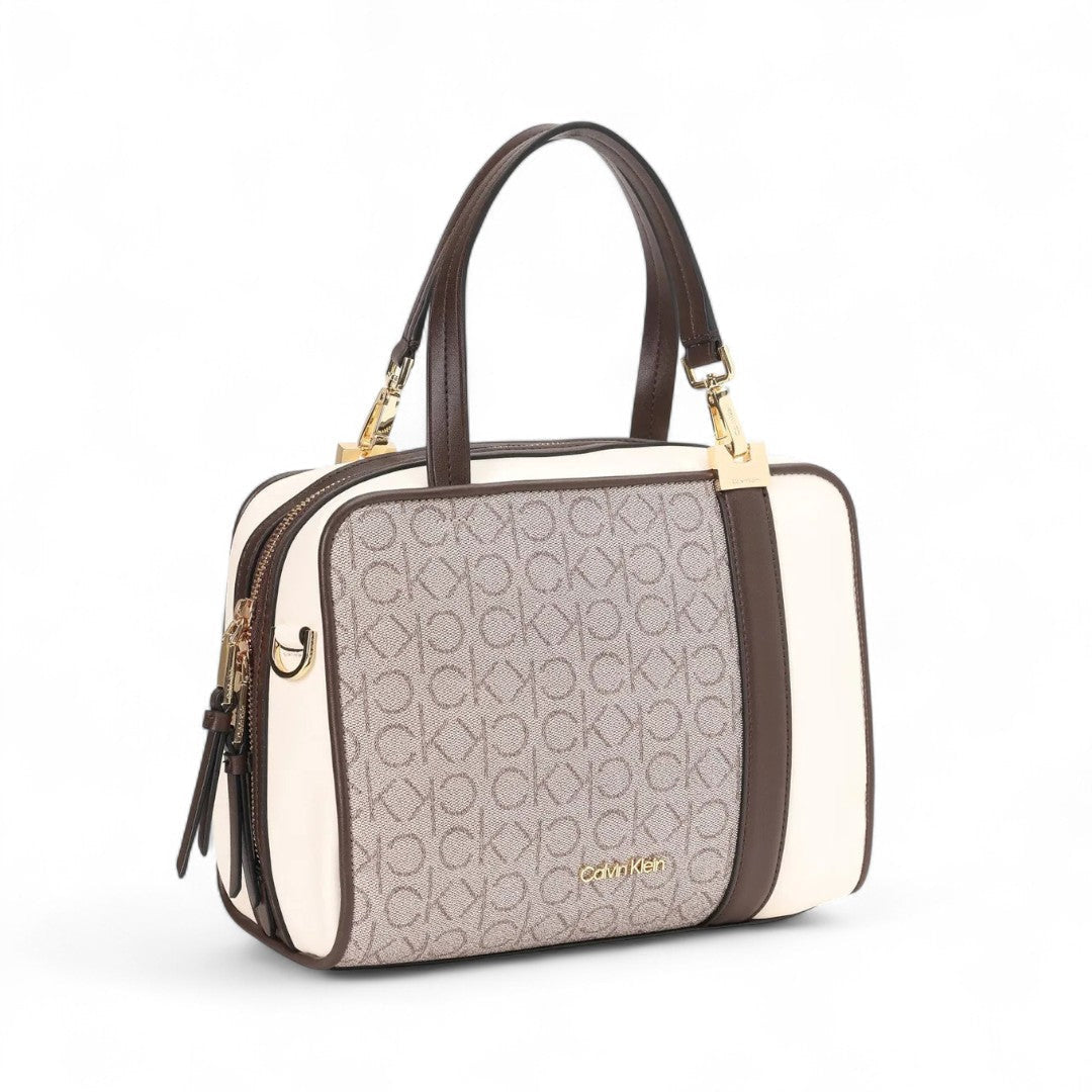 Calvin Klein Embossed Monogram Logo Shoulder Bag - BEG - Beige