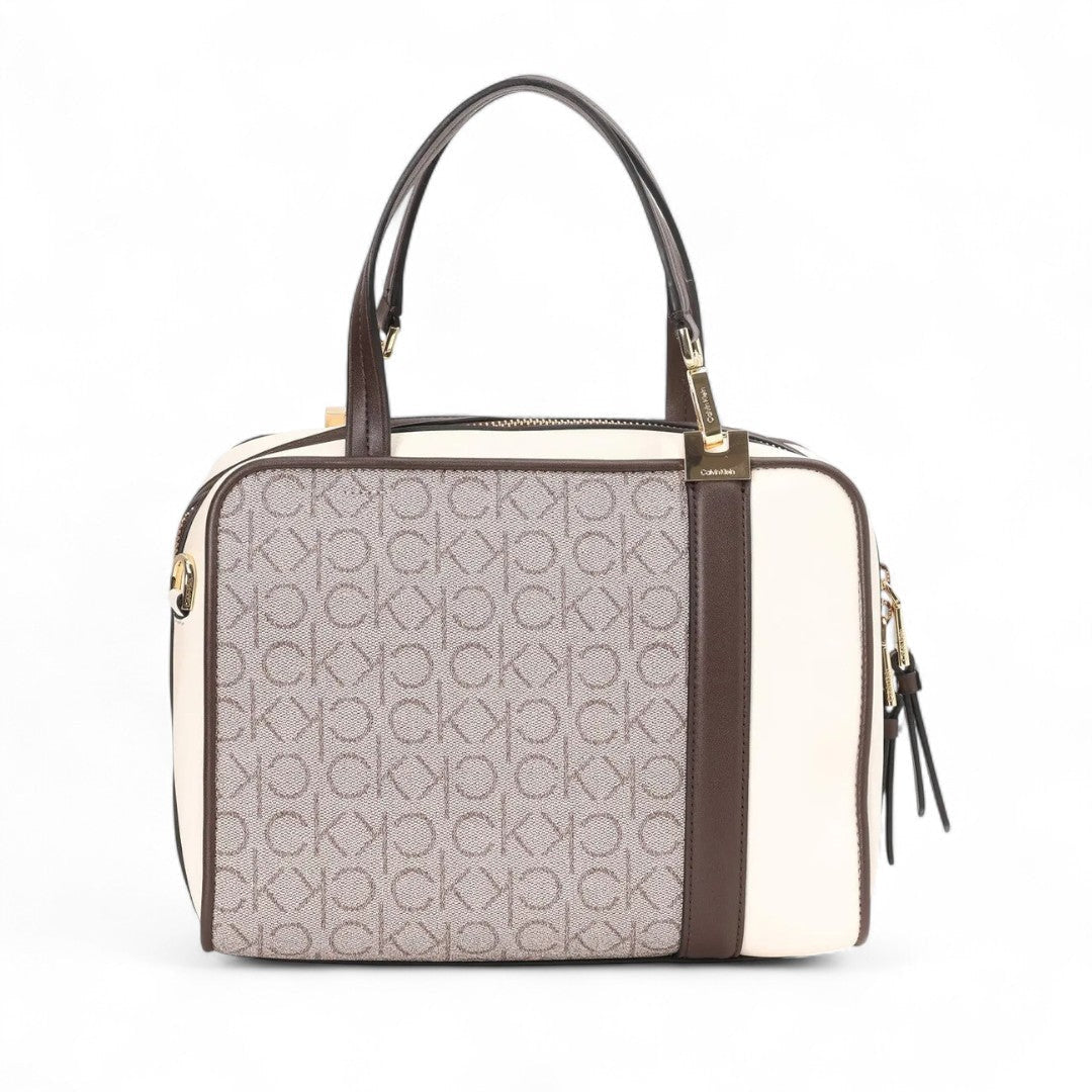 Calvin Klein Embossed Monogram Logo Shoulder Bag - BEG - Beige