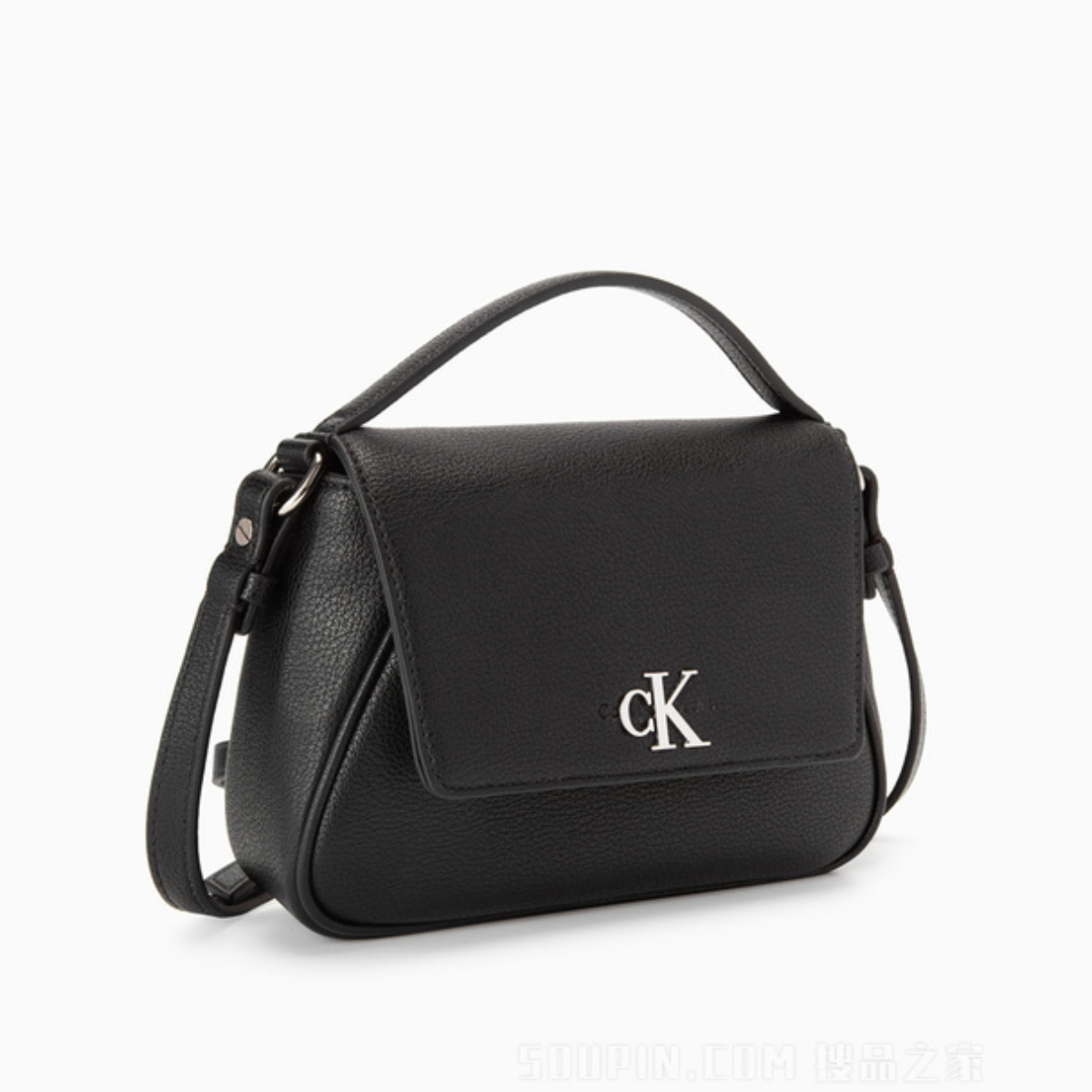 Calvin Klein Flap Detachable Shoulder Strap Handbag Women - BLK - Black