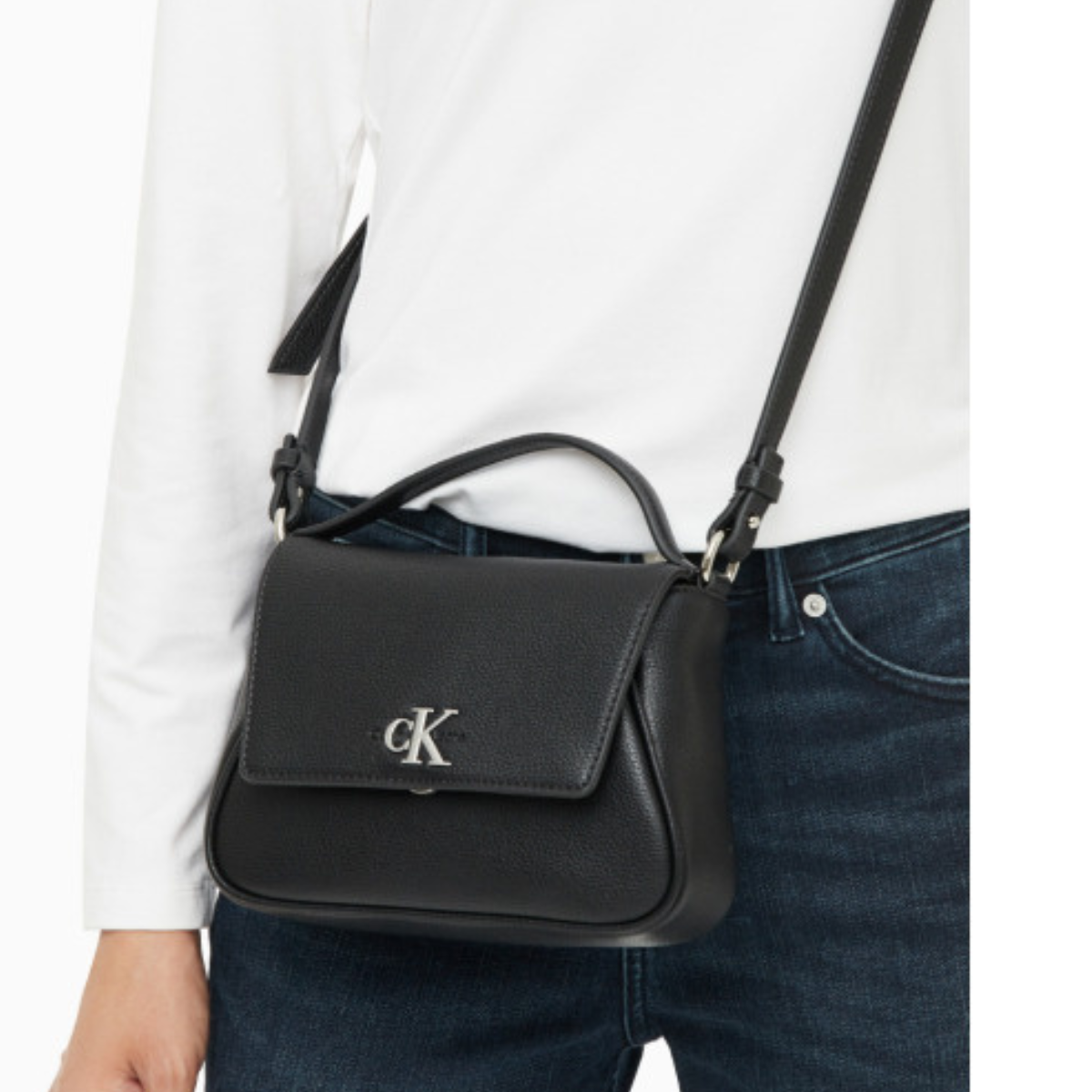 Calvin Klein Flap Detachable Shoulder Strap Handbag Women - BLK - Black