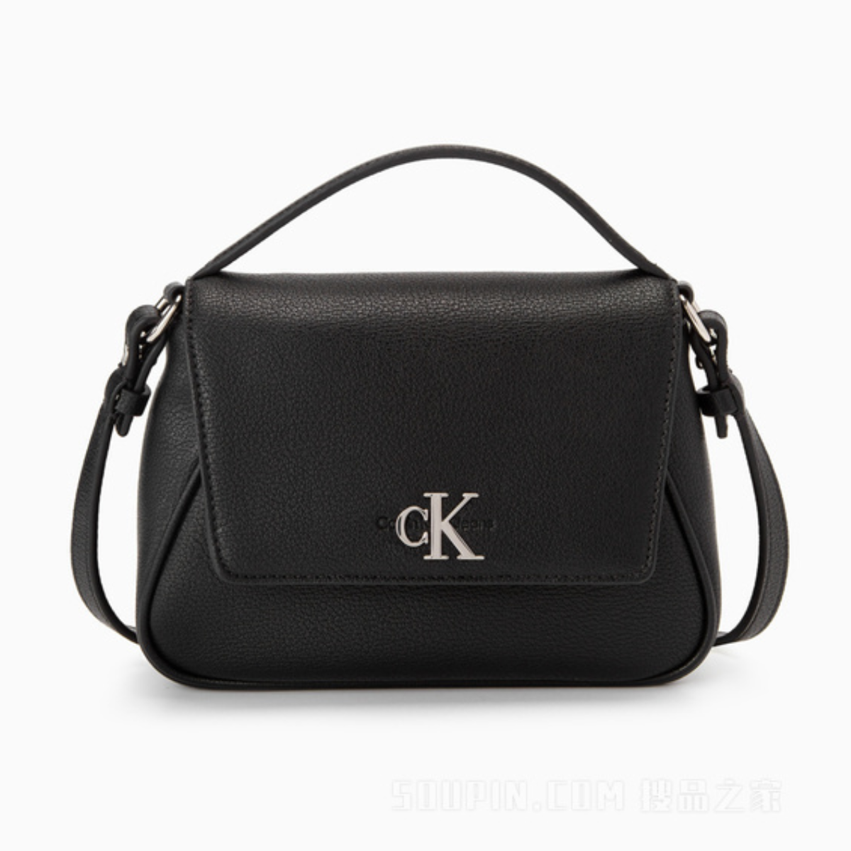 Calvin Klein Flap Detachable Shoulder Strap Handbag Women - BLK - Black