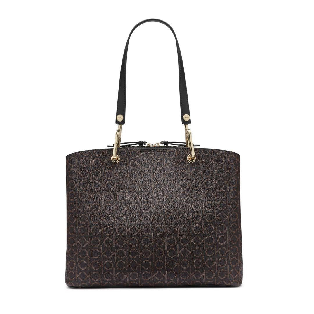 Calvin Klein Garnet Monogram Triple Compartment Tote Bag - BRN - Brown
