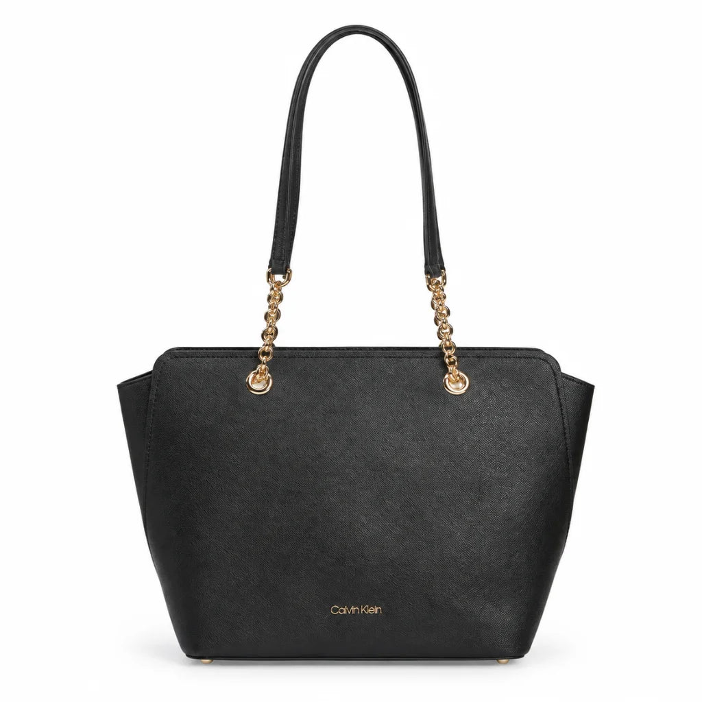 Calvin Klein Hailey Micro Pebble Top Zip Chain Tote Bag - BLK TB96 - Black