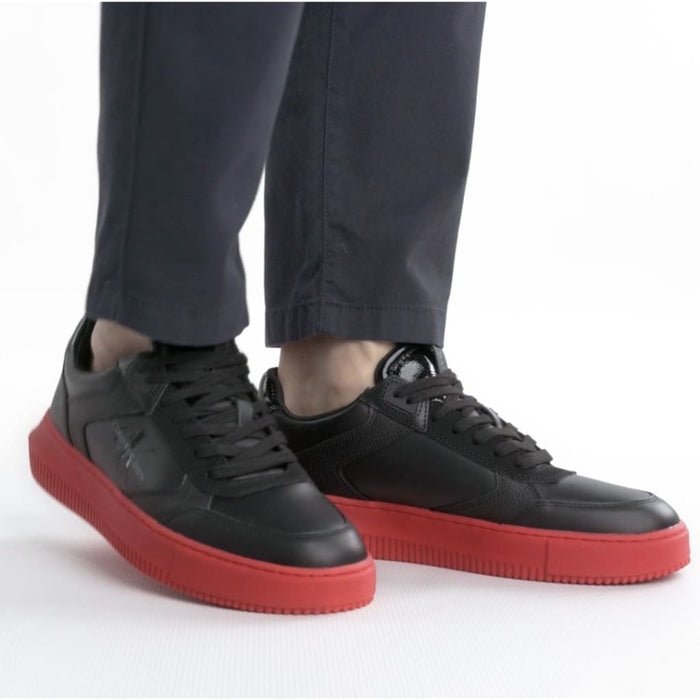 Calvin Klein Jeans Chunky Cupsole Laceup Lth Mono Sneakers Men YM0YM00550-BLKRED - Shoes