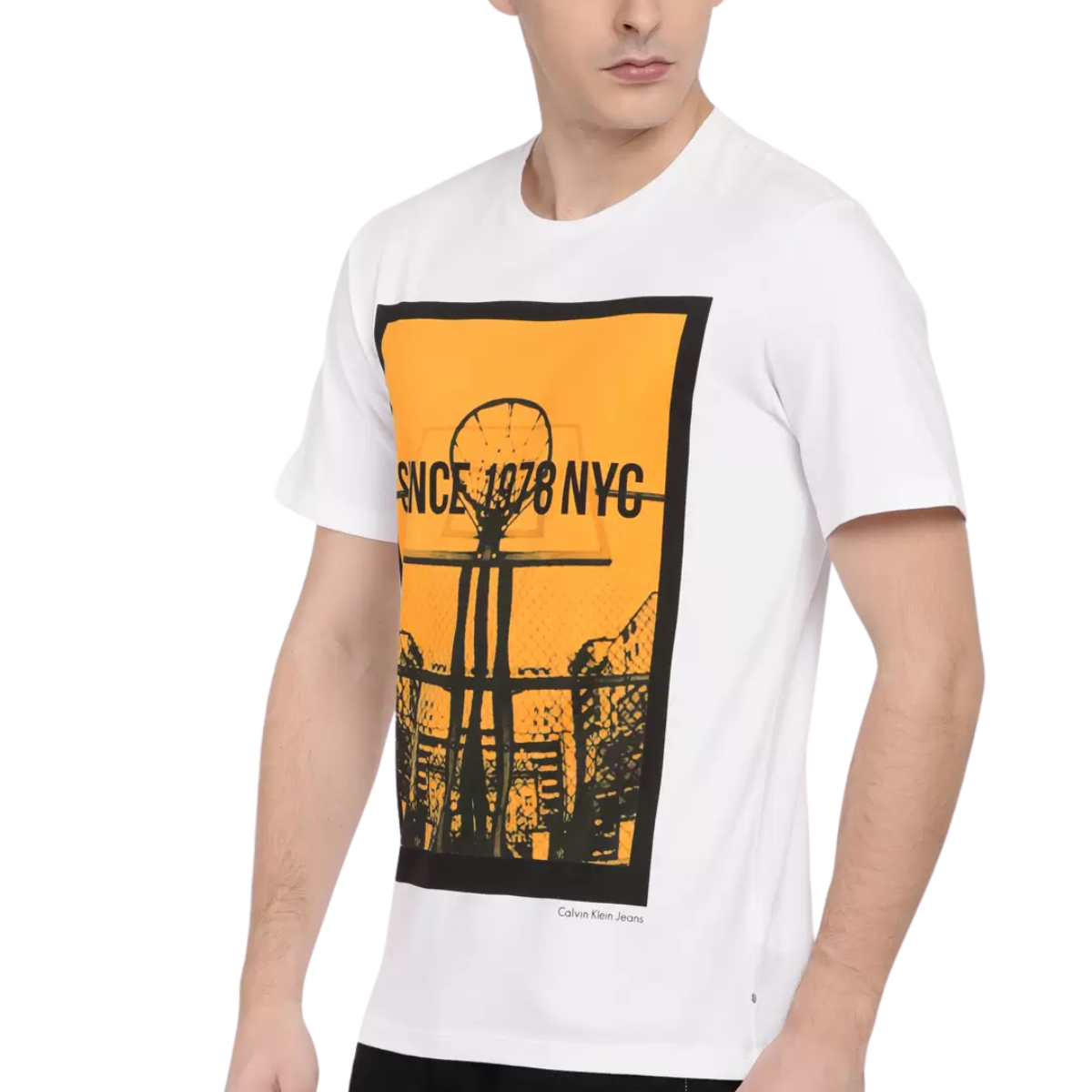 Calvin Klein Jeans Printed Round Neck Pure Cotton T-shirt - WHT