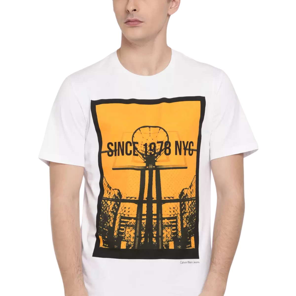 Calvin Klein Jeans Printed Round Neck Pure Cotton T-shirt - WHT - White / S