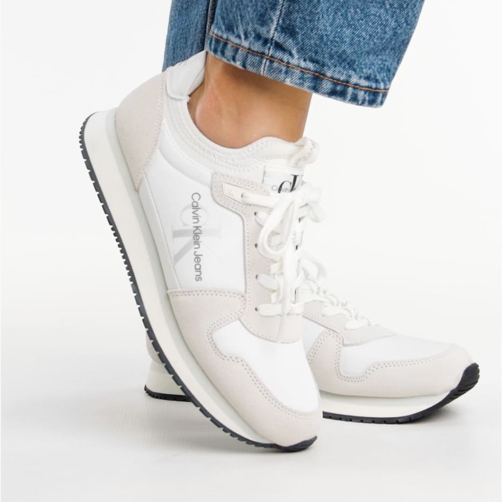 Calvin Klein Jeans Runner Sock Laceup Ny - Lth Wn YW0YW00840 - WHT - Shoes
