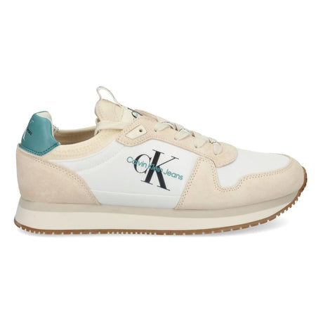 Calvin Klein Jeans Runner Sock Laceup Trainer YM0YM00553-WHTGRN - 40 / Beige/ Green - Shoes