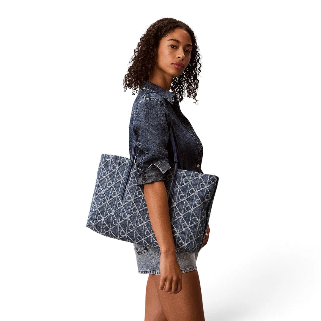 Calvin Klein Large Denim Jacquard Tote Bag - BLU - Blue