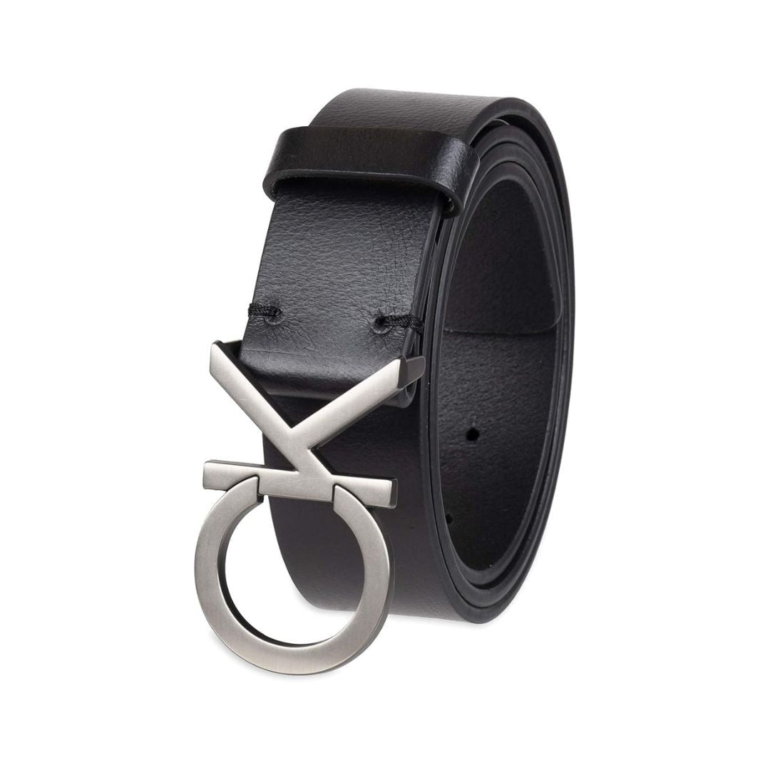 Calvin Klein Leather Casual CK Monogram Cutout Buckle Belt for Men 11CK020002-BLK - Black / 115 CM