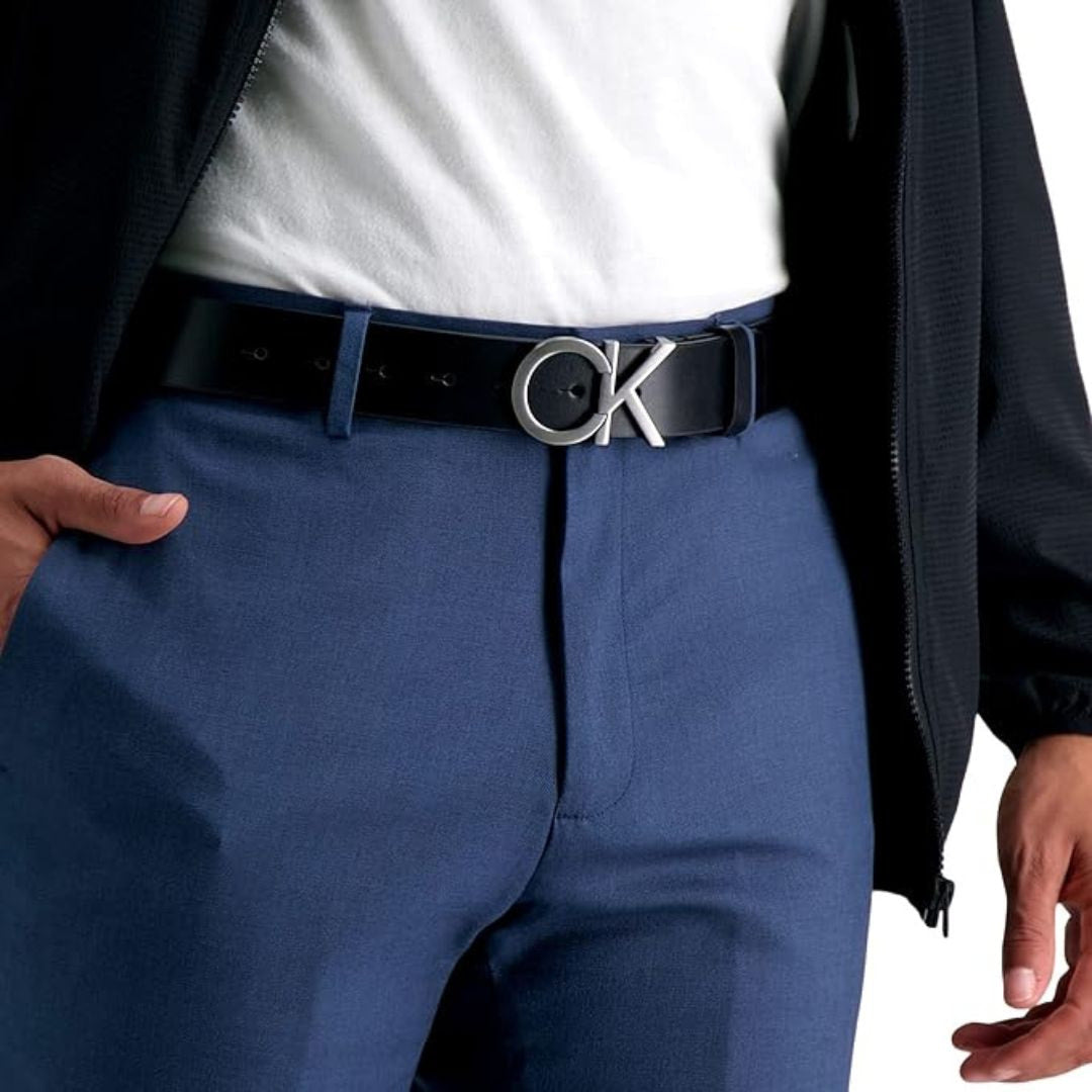 Calvin Klein Leather Casual CK Monogram Cutout Buckle Belt for Men 11CK020002-BLK - Black / 115 CM
