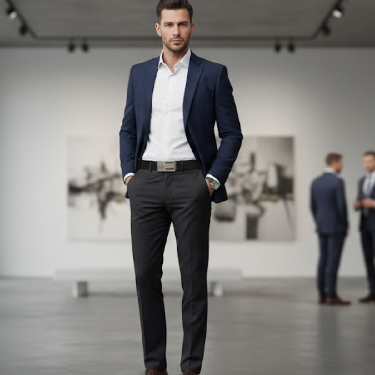 Calvin Klein Leather Closed Buckle CK Belt Men - BLK