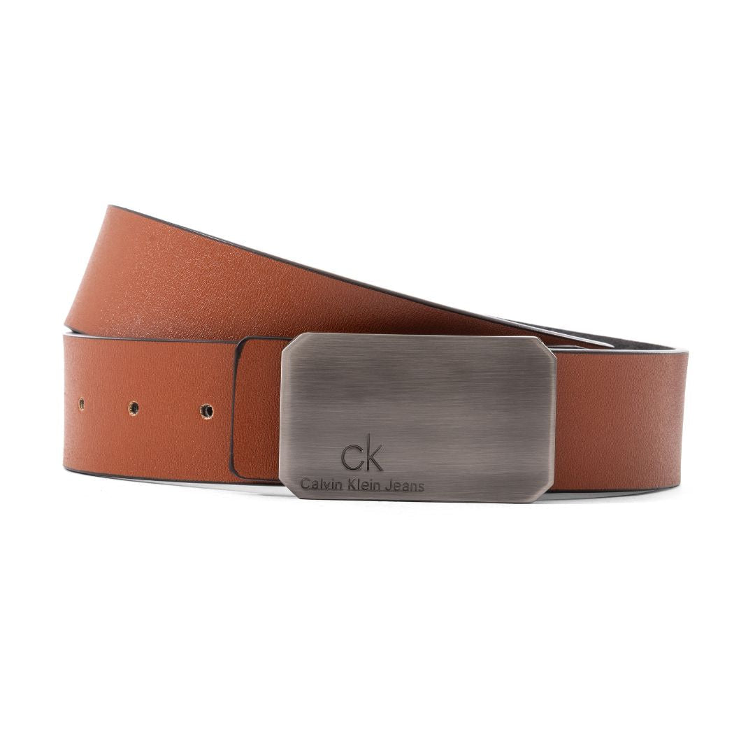 Calvin Klein Leather Plaque Belt B3-TAN - Tan / OS