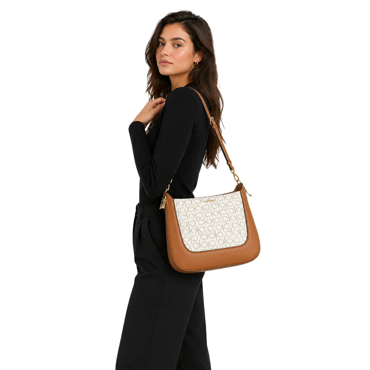 Calvin Klein Logo Tan Pu Sling Bag Crossbody Women - TANBEG - Tan-Beige