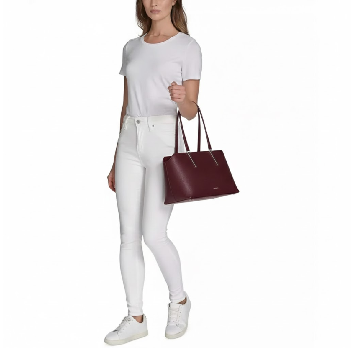 Calvin Klein Lori Top Zip Tote Handbag Women - BRG - Burgundy