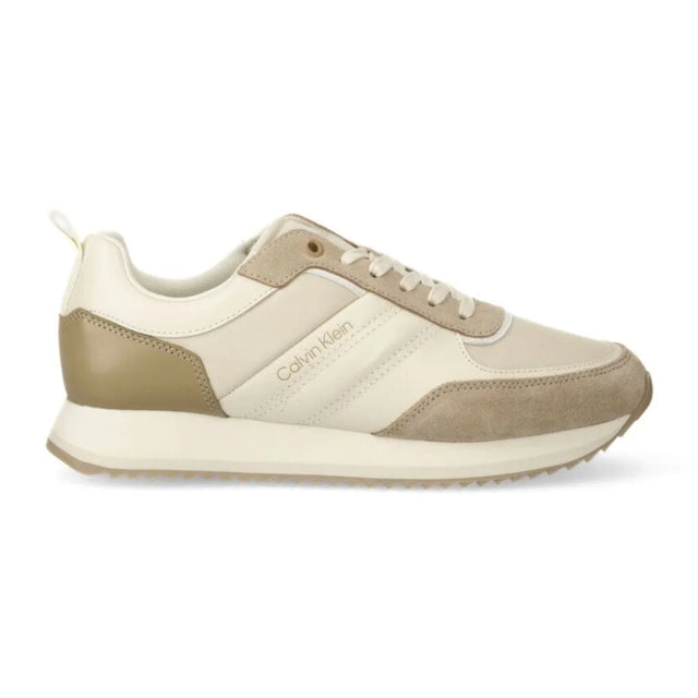 Calvin Klein Low Top Lace Up Mix Trainer - BEG - 41 / Beige