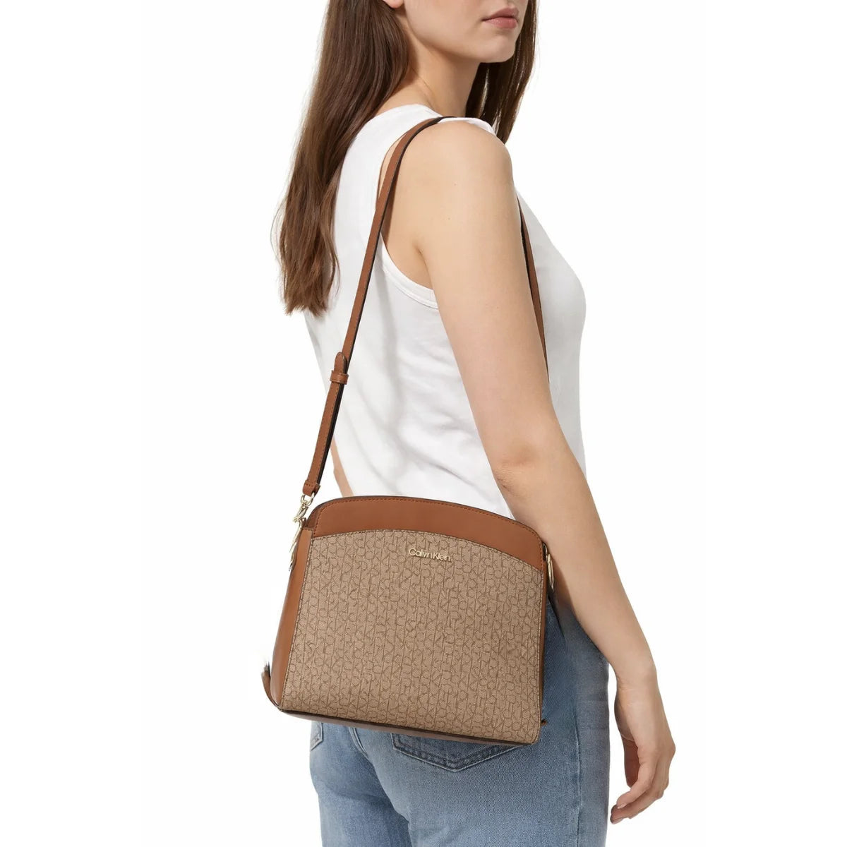 Calvin Klein Lucy Triple Compartment Crossbody Women - BEG - Brown