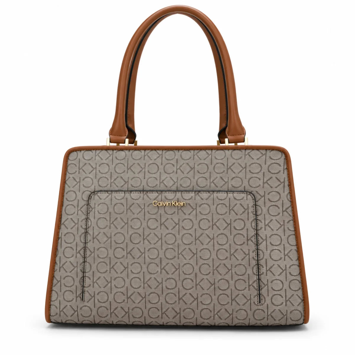 Calvin Klein Margot Textured Logo Emboss Satchel Bag - GRY - Grey