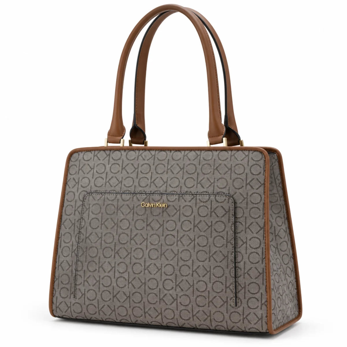 Calvin Klein Margot Textured Logo Emboss Satchel Bag - GRY - Grey