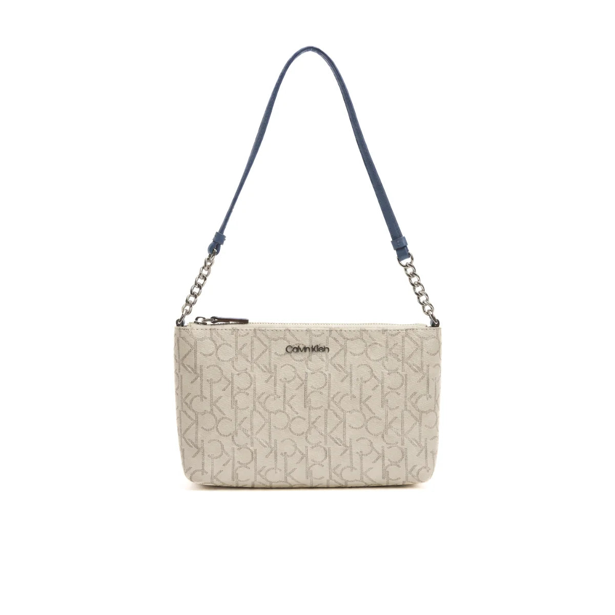 Calvin Klein Metallic Chain Accent Sling Bag Crossbody Women - BEG - Beige-Blue
