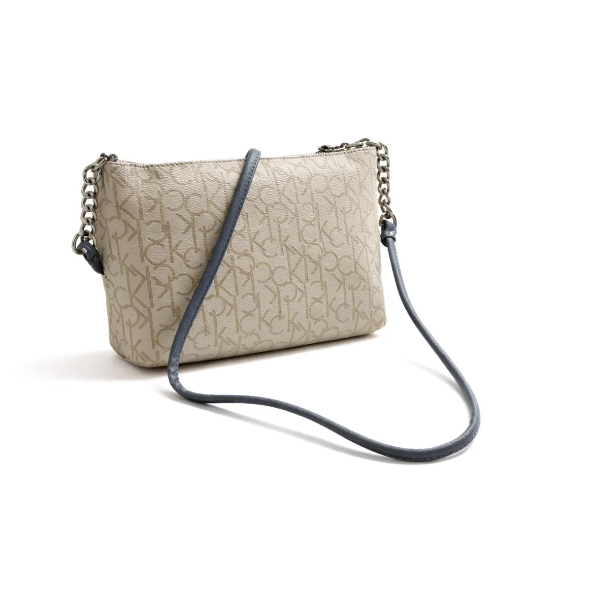 Calvin Klein Metallic Chain Accent Sling Bag Crossbody Women - BEG - Beige-Blue