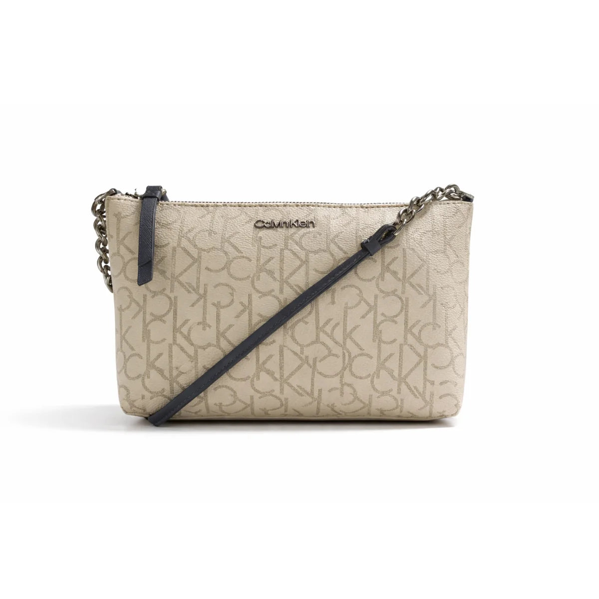 Calvin Klein Metallic Chain Accent Sling Bag Crossbody Women - BEG - Beige-Blue