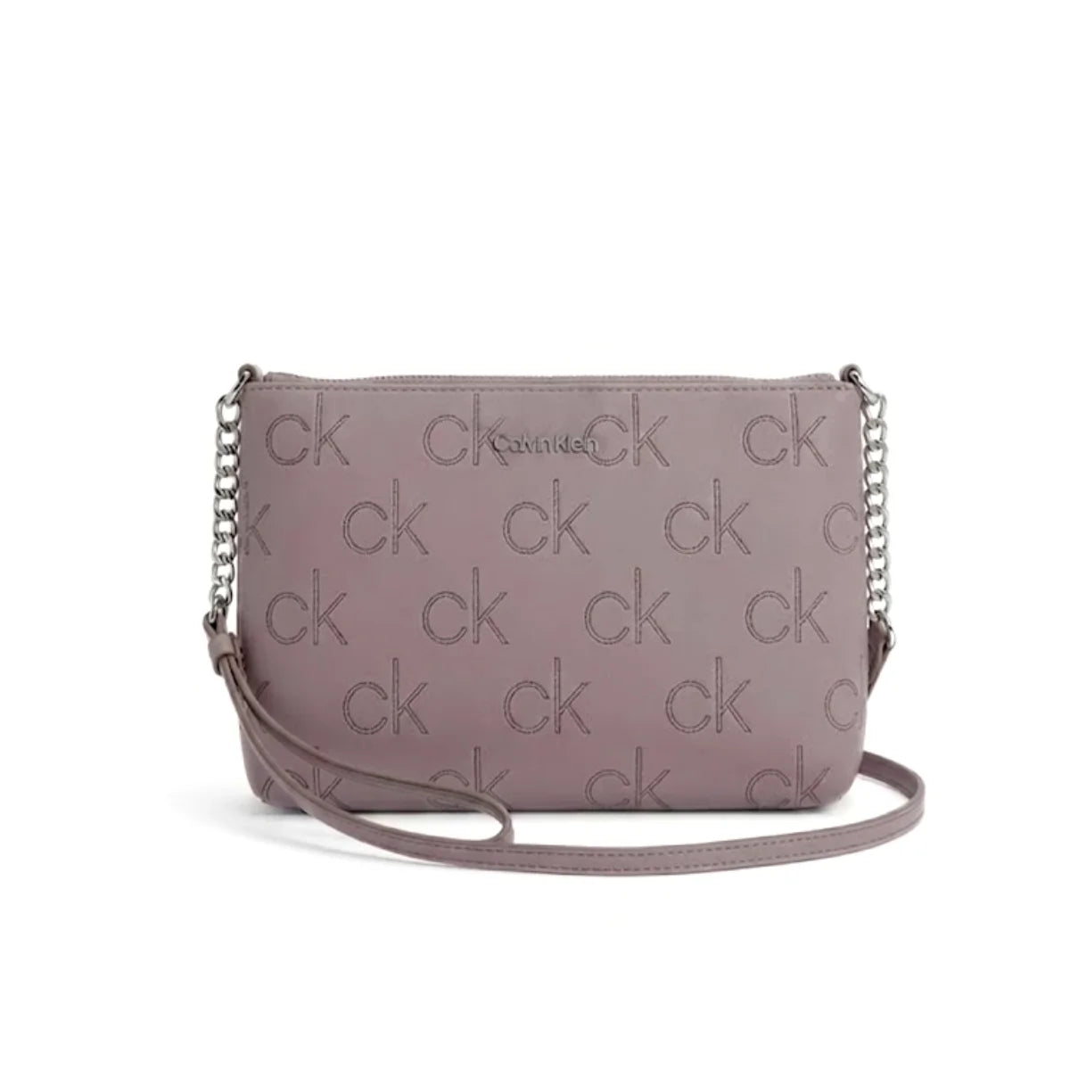 Calvin Klein Metallic Chain Accent Sling Bag Crossbody Women - DRKBEG - Dark-Beige