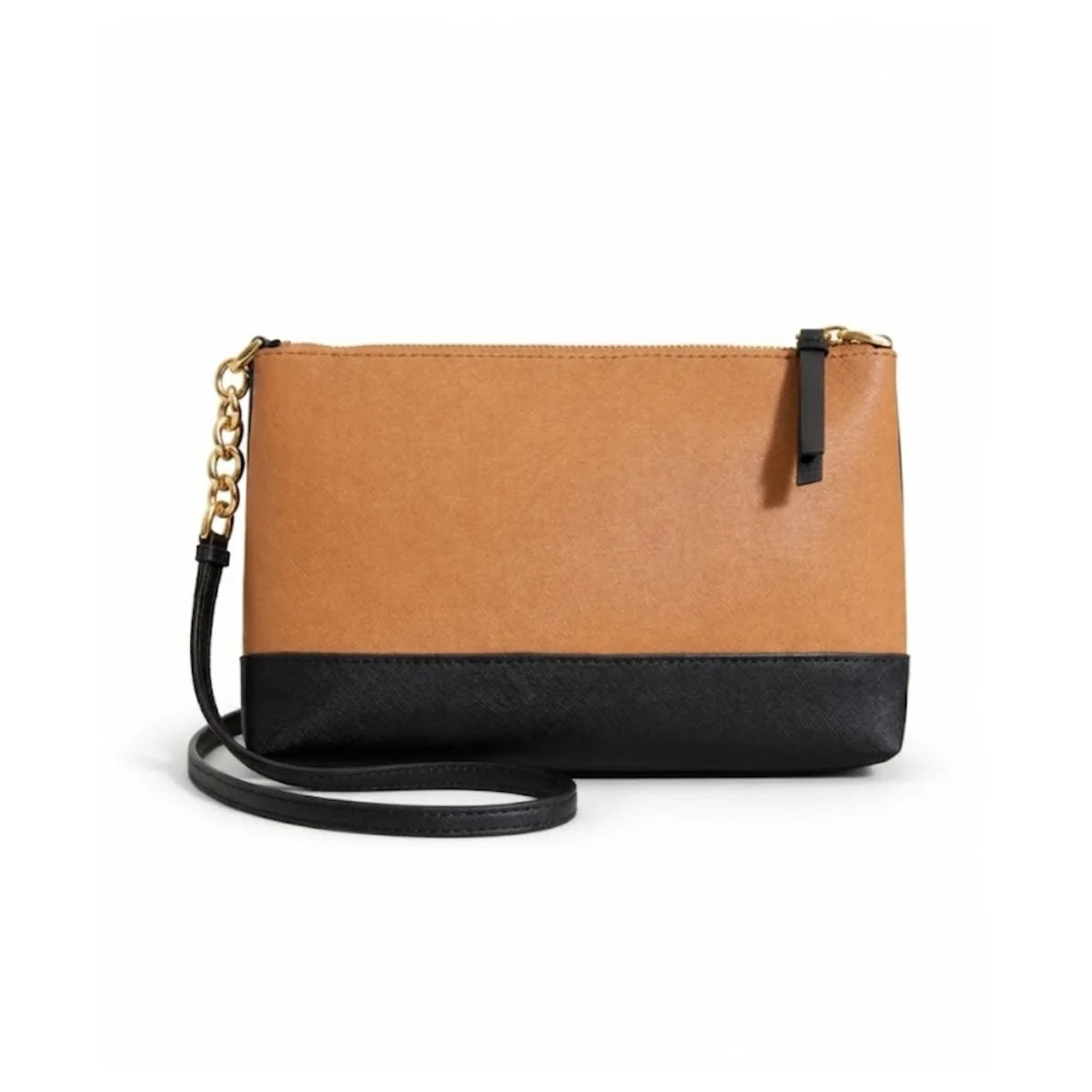 Calvin Klein Metallic Chain Accent Sling Bag Crossbody Women - TANBLK - Tan-Black