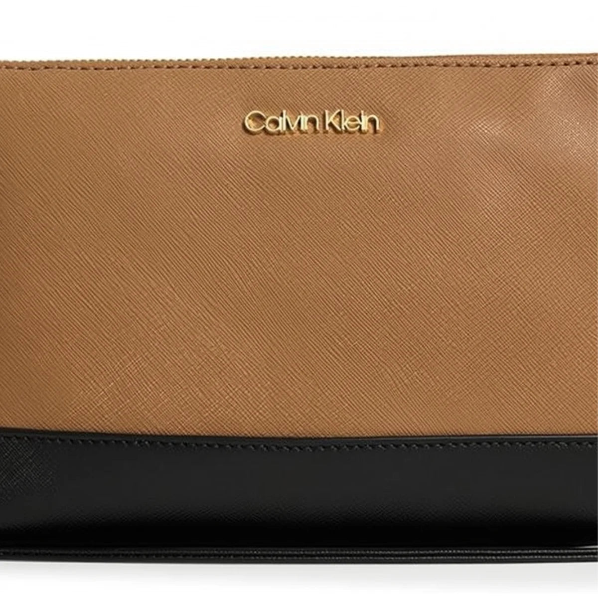 Calvin Klein Metallic Chain Accent Sling Bag Crossbody Women - TANBLK - Tan-Black