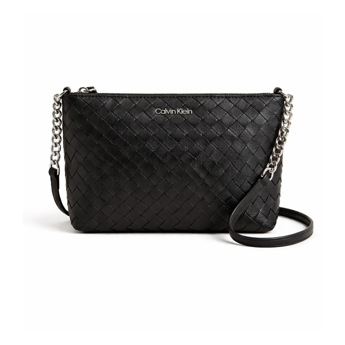 Calvin Klein Metallic Chain2 Accent Sling Bag Crossbody Women - BLK - Black
