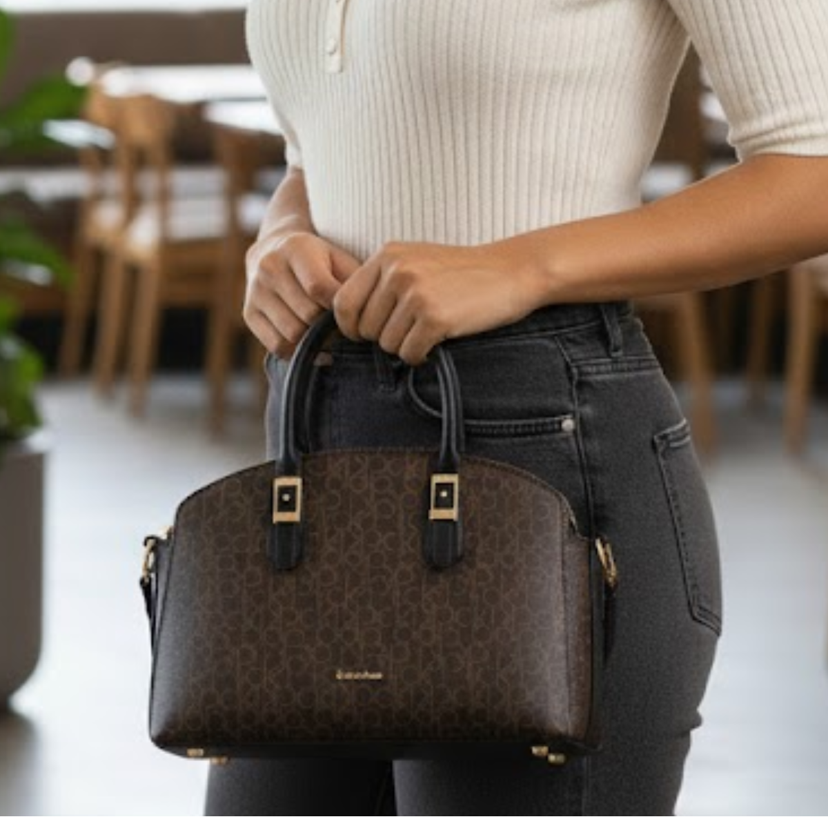 Calvin Klein Monogram Leather Shoulder Bag Women - BRN - Brown