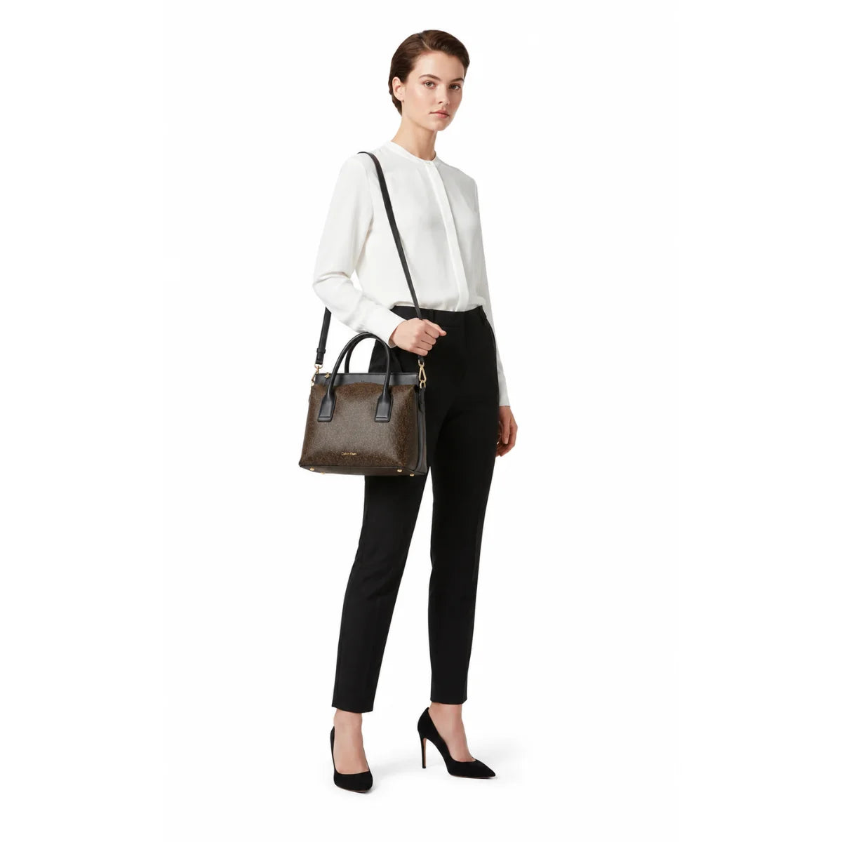 Calvin Klein Monogram Leather Shoulder Bag Women - BRN - Brown