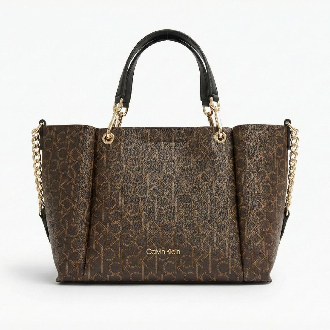Calvin Klein Monogram North-South Tote Bag - BRN - Brown