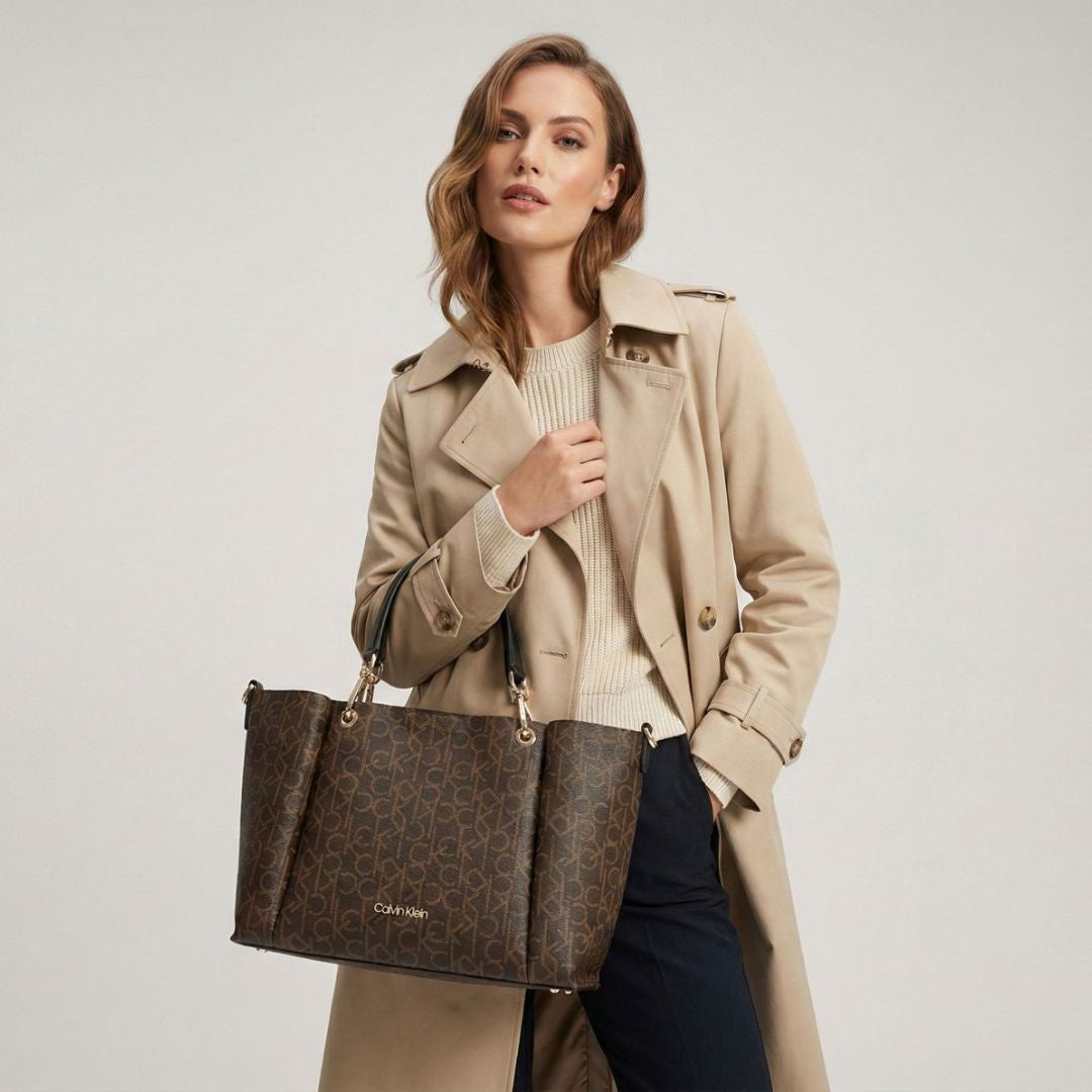 Calvin Klein Monogram North-South Tote Bag - BRN - Brown