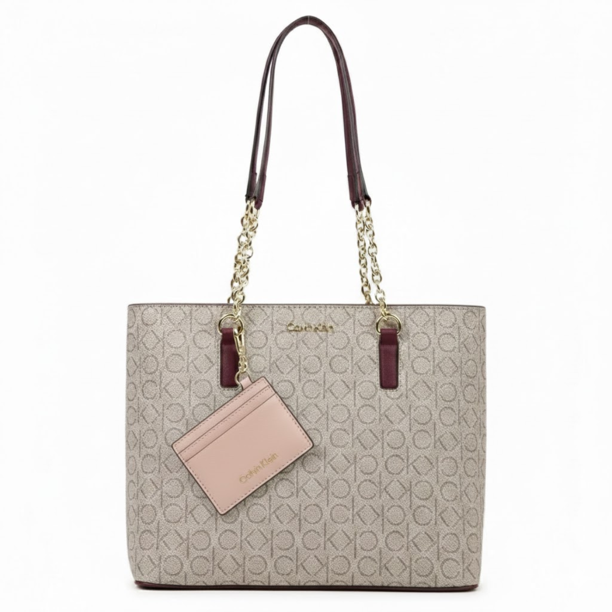 Calvin Klein Monogram Print Tote Bag Shoulder Bag Women - BEG - Beige
